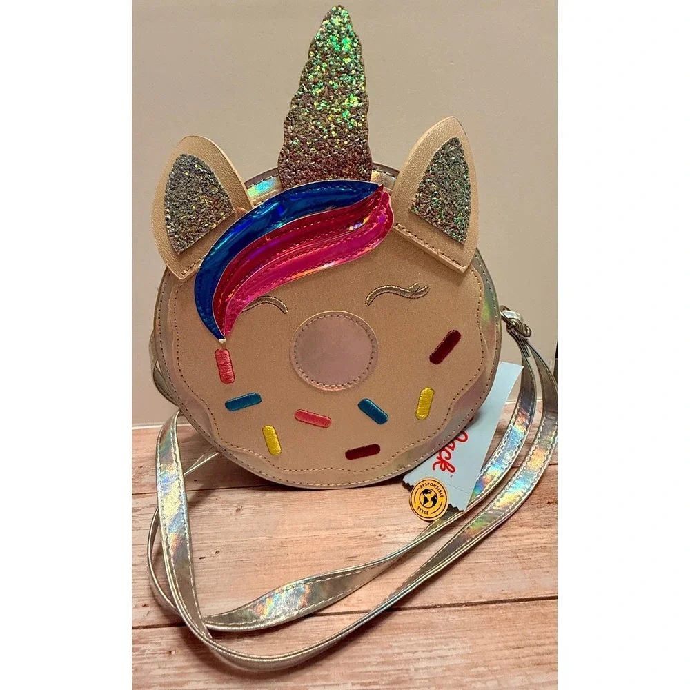 Cat‎ & Jack Crossbody Bag Kids O/S Silver NEW Unicorn Donut Holographic Glitter